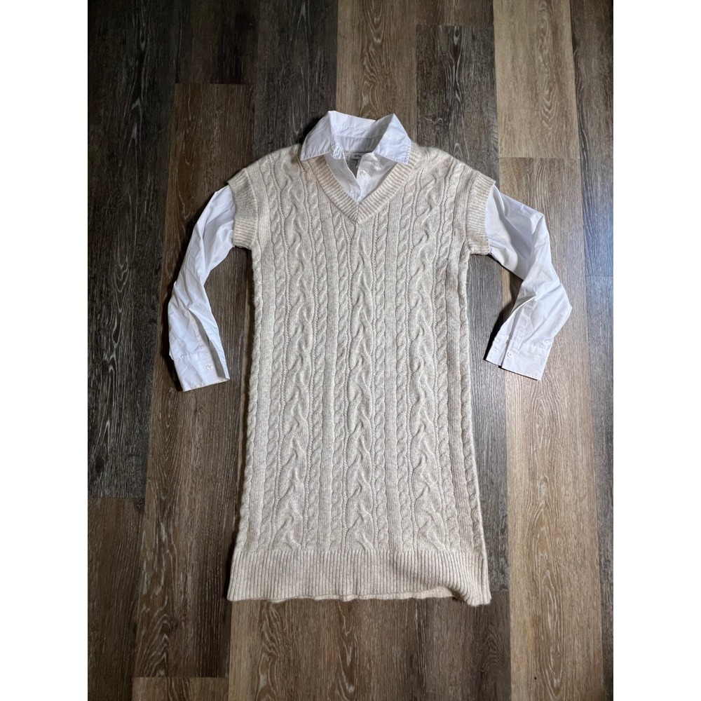 Cupcakes and Cashmere Sweaterโ Dress Women S Beige Excellent Layered Cable Knit